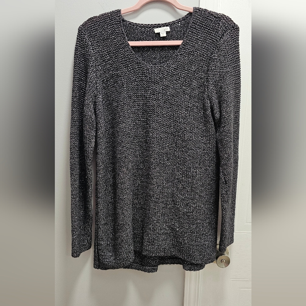 J. Jill Dark Silver Metallic Cotton Blend Oversized Sweater